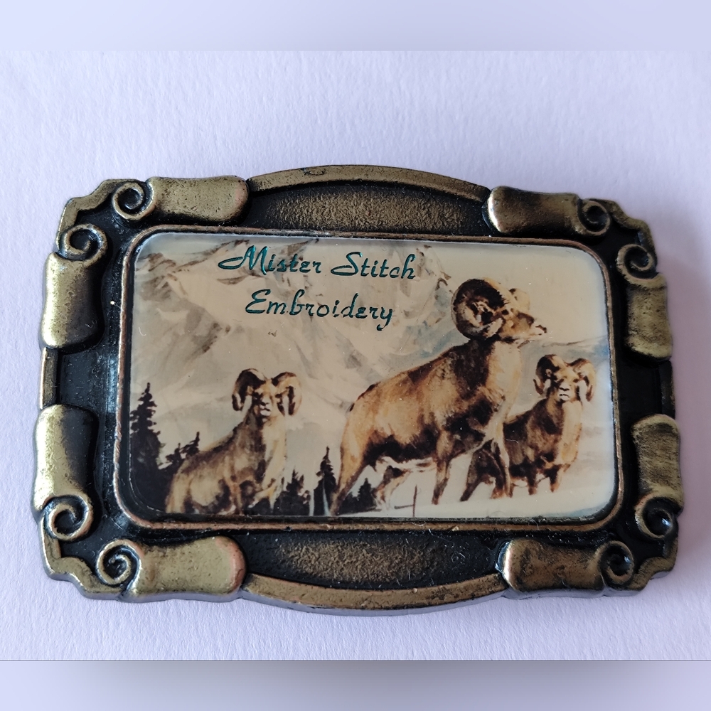 Vintage Hardy Maendel Brass Big Horn Black Enamel Belt Buckle